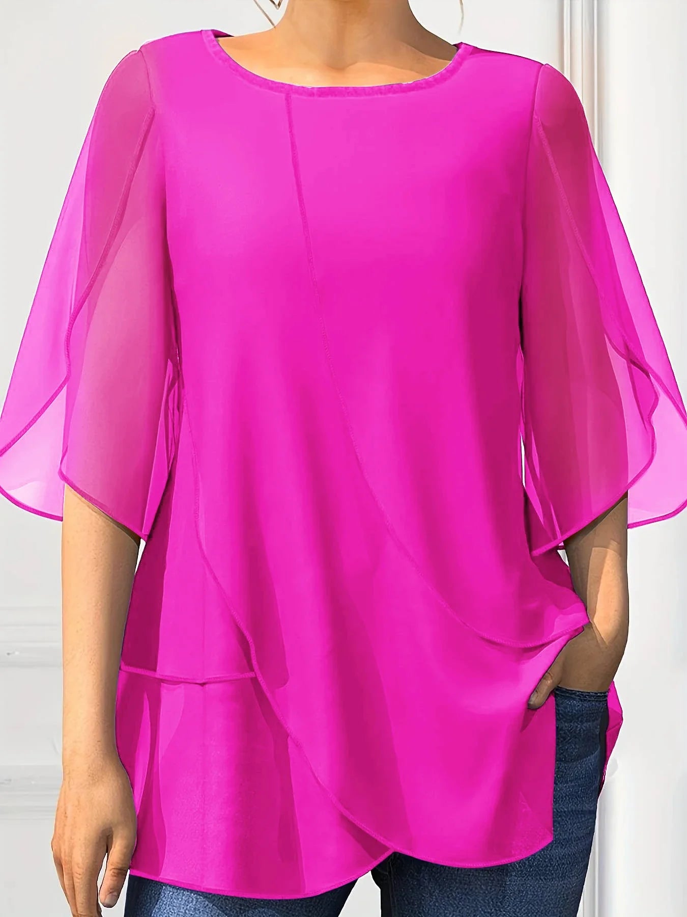 Blusa Elegante de Chiffon Plus Size