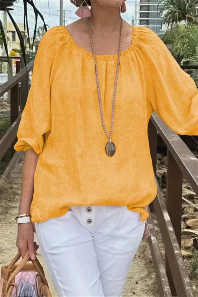 Blusa Informal de Algodón y Lino