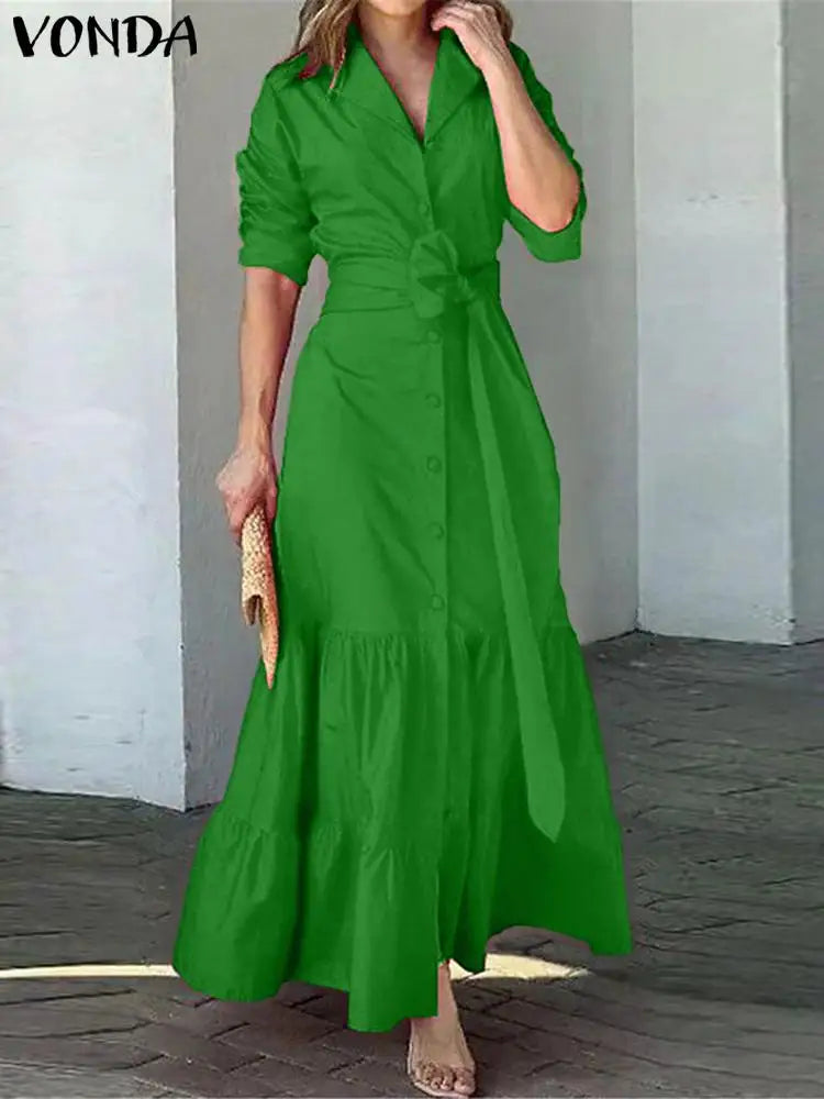 Vestido Lapela Elegante con Volantes Casual