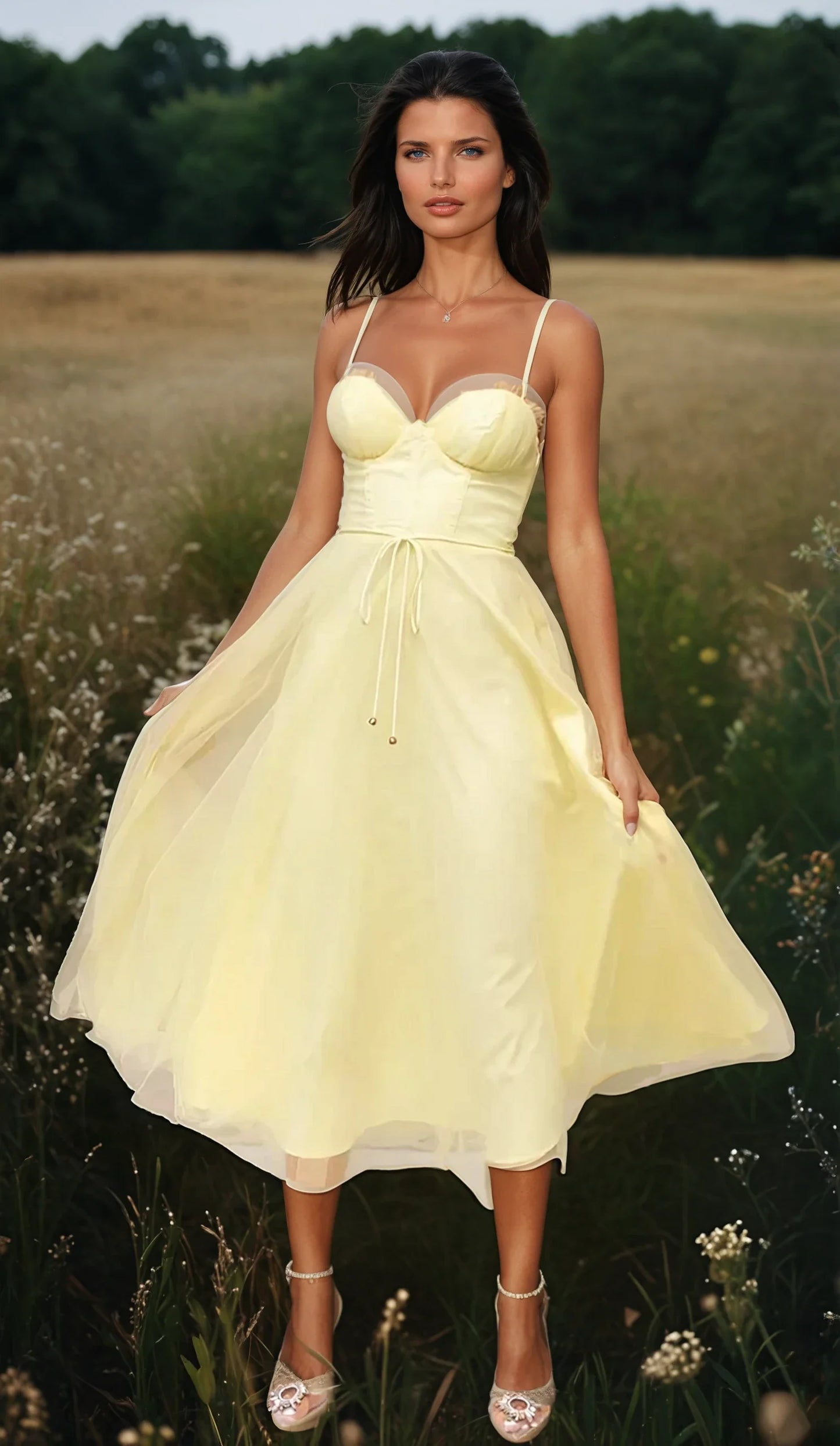 Chloé - Vestido de noche de princesa - Vestido de gasa sin tirantes