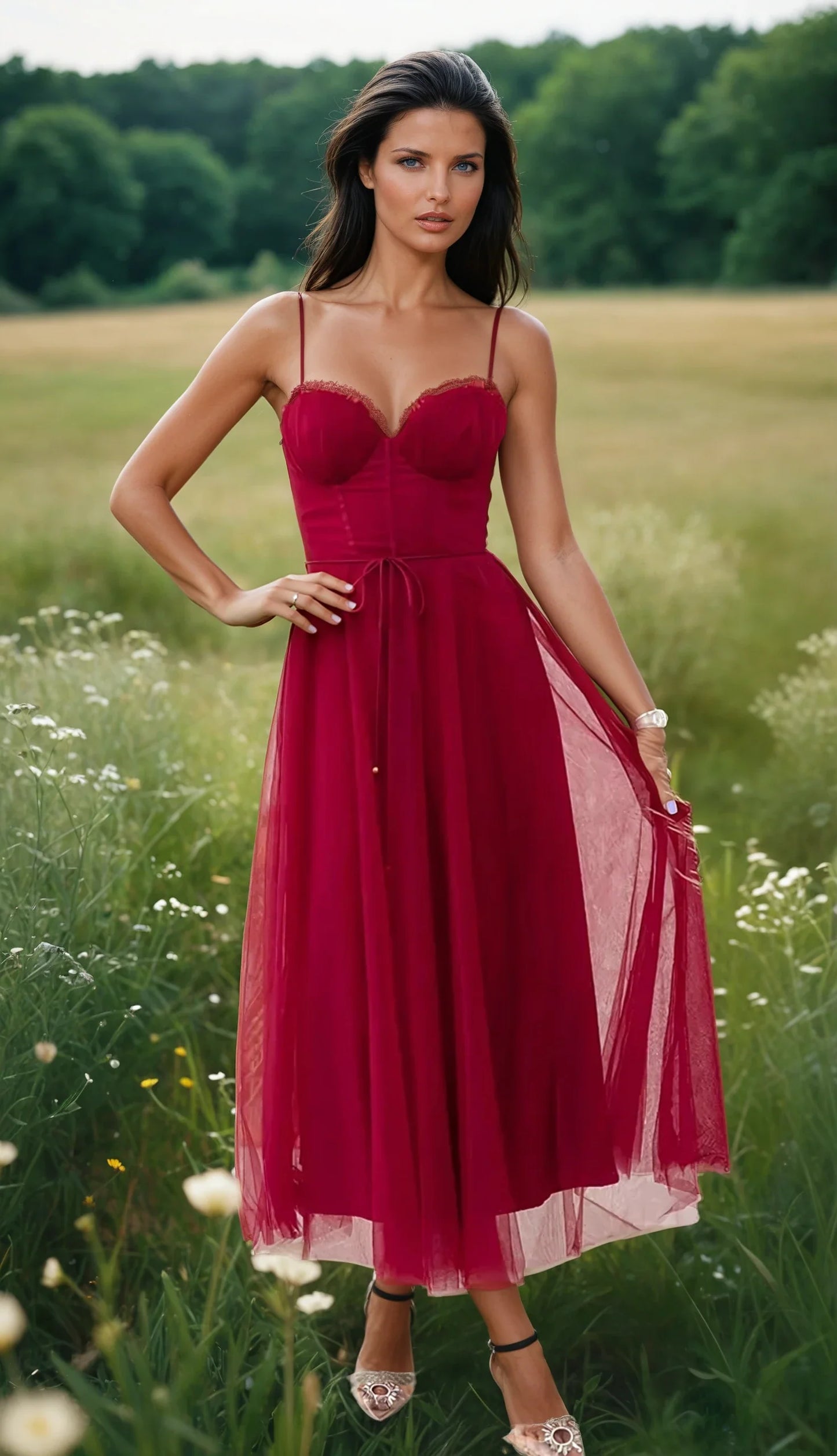 Chloé - Vestido de noche de princesa - Vestido de gasa sin tirantes