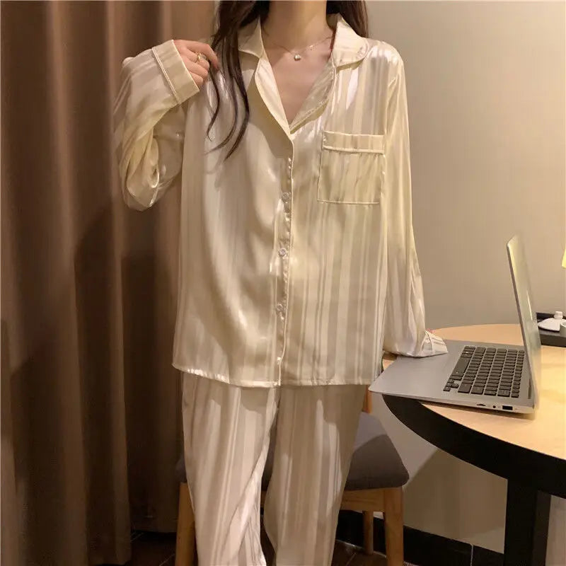 Striped Satin Silk Pajama Set