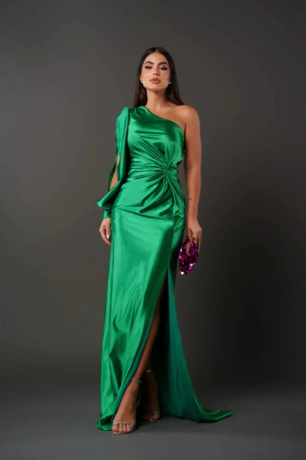 ARACELI - VESTIDO SATINADO DE UNA MANGA