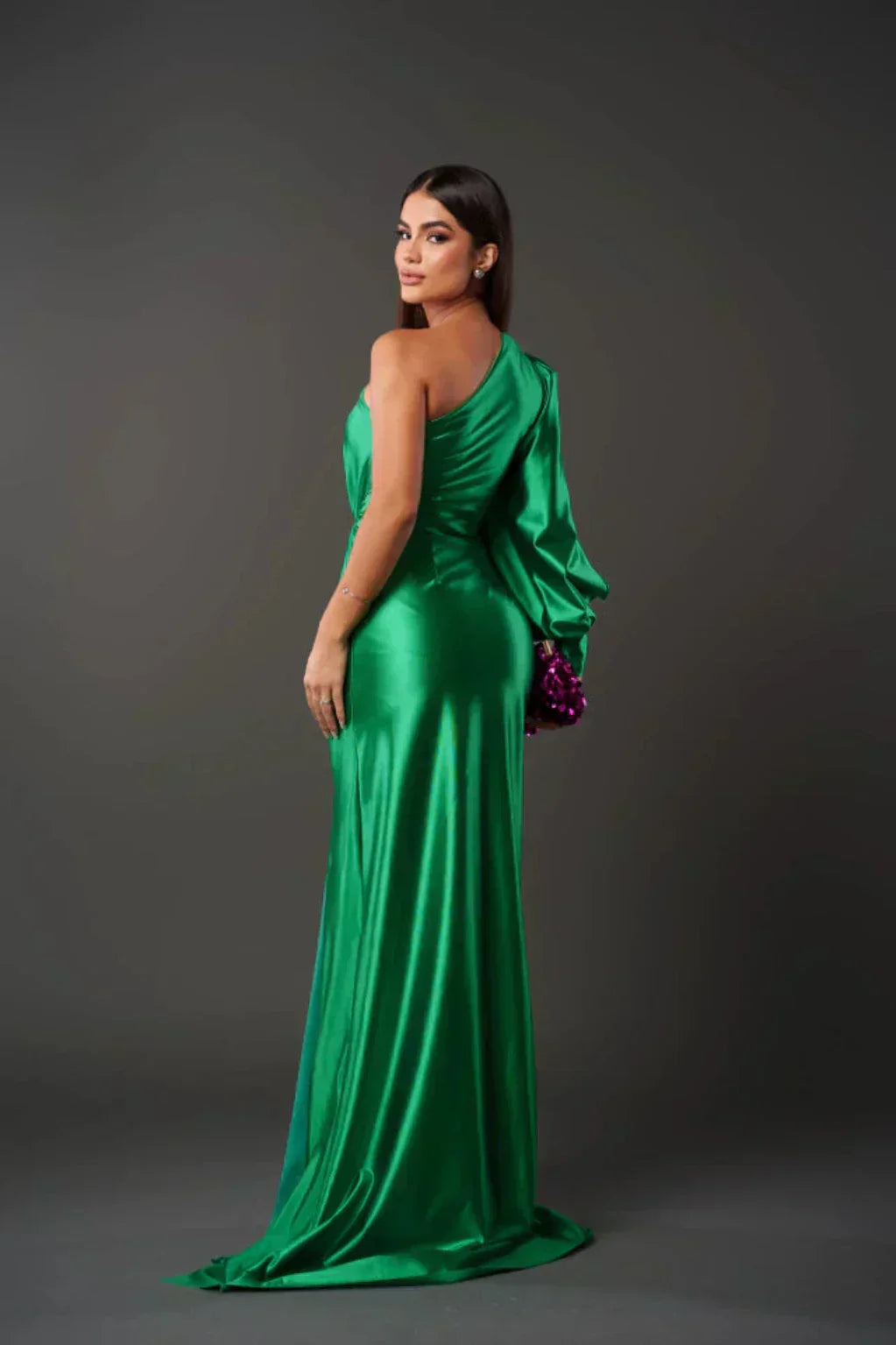 ARACELI - VESTIDO SATINADO DE UNA MANGA