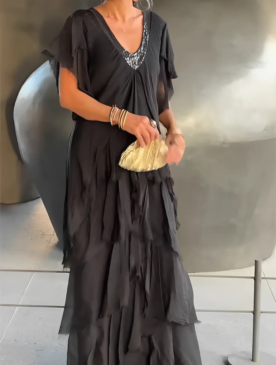 Elegant Long Set with V-Neckline