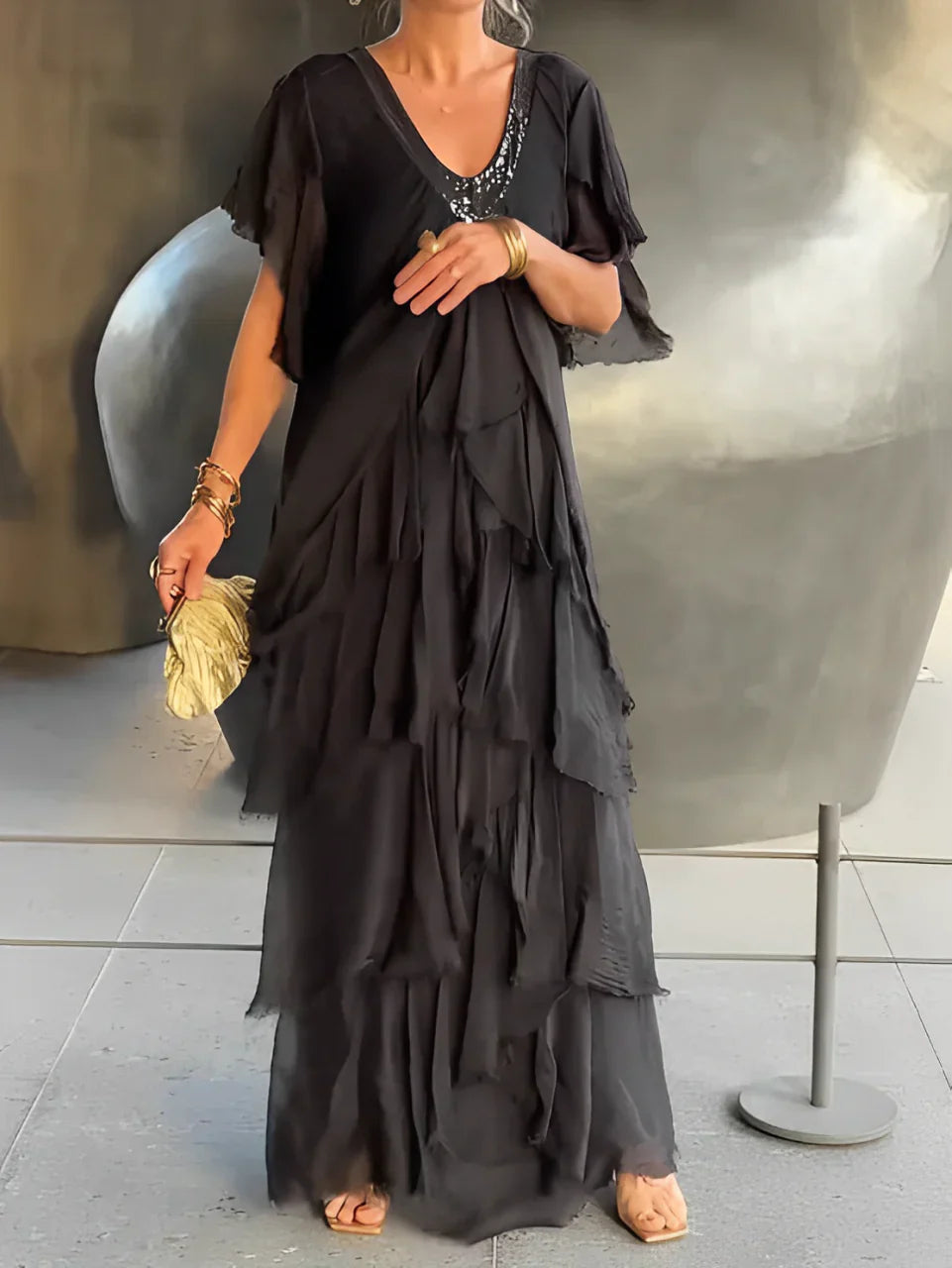 Elegant Long Set with V-Neckline