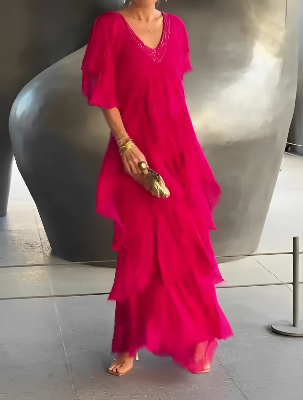 Elegant Long Set with V-Neckline