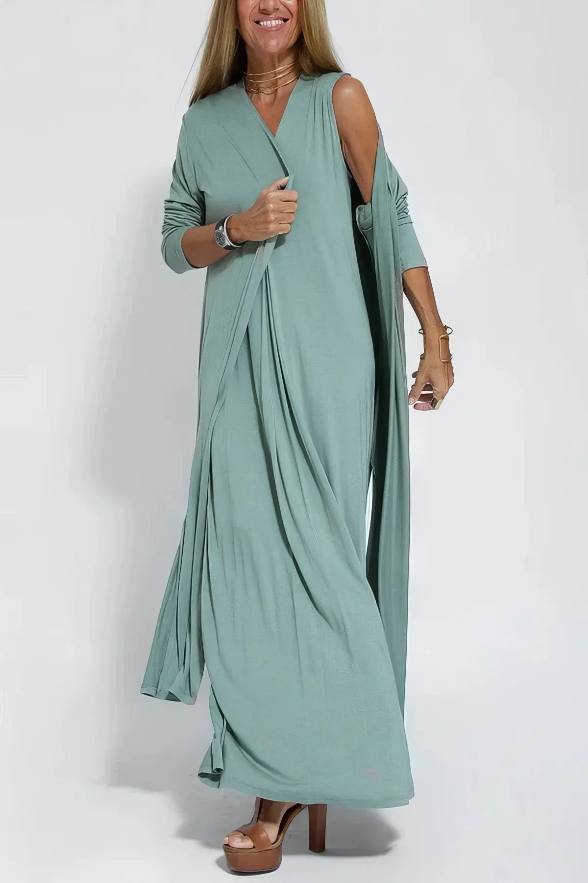 Elegant Long Dress with Matching Cardigan