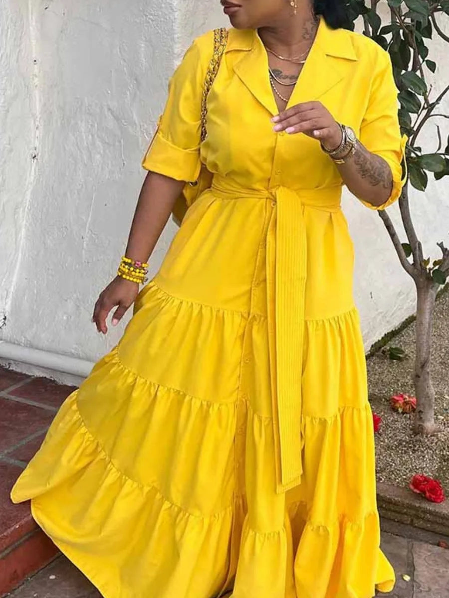 Elegant Long Dress with Belt