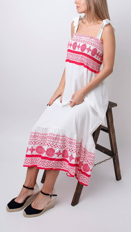 Raquel - Vestido Casual Dulce con Estampado, Frenillo, Escote Cuadrado, y Tirantes