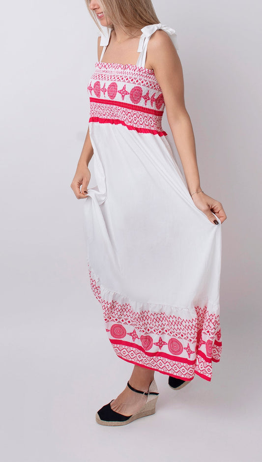 Raquel - Vestido Casual Dulce con Estampado, Frenillo, Escote Cuadrado, y Tirantes