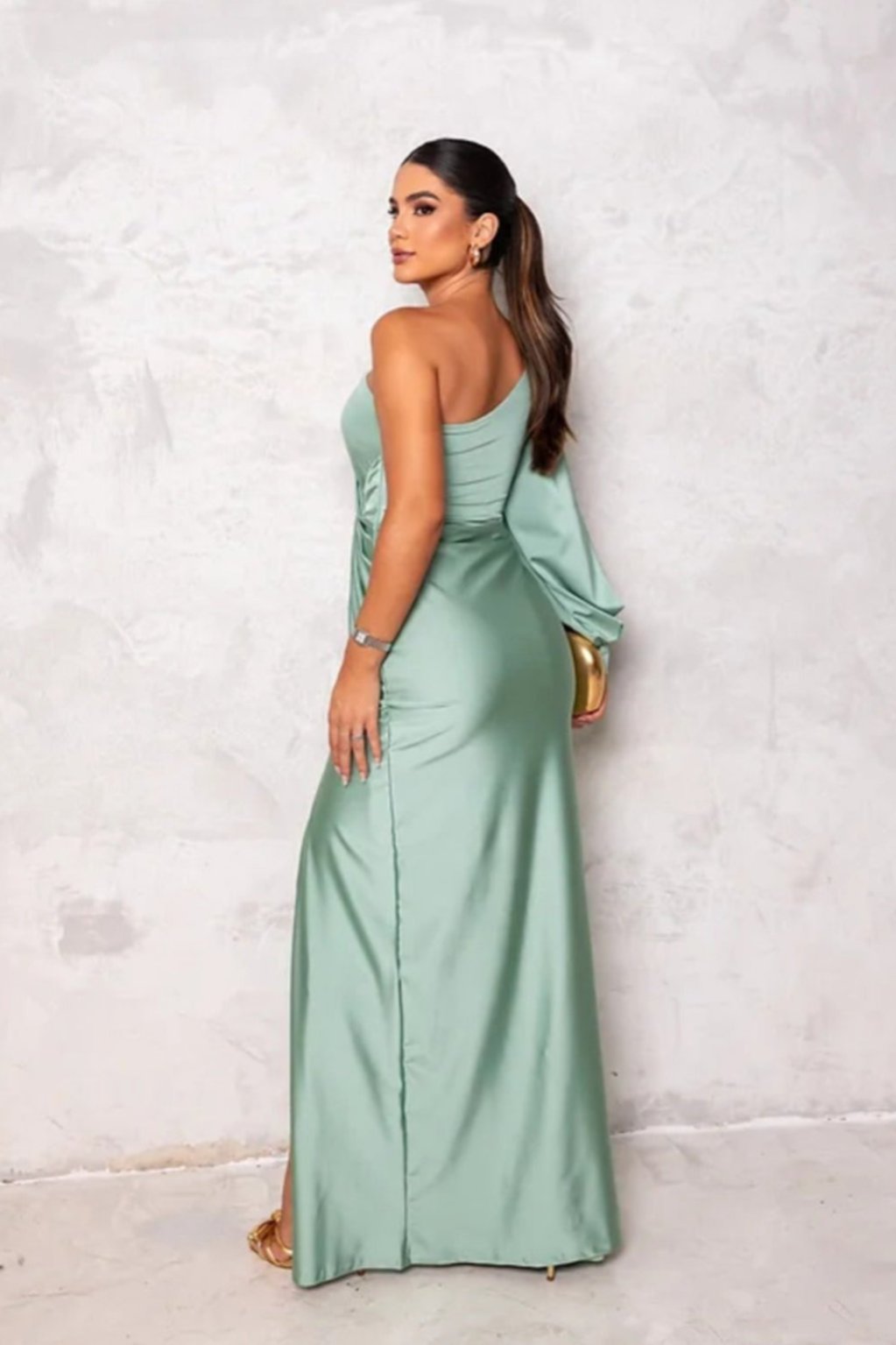 ARACELI - VESTIDO SATINADO DE UNA MANGA