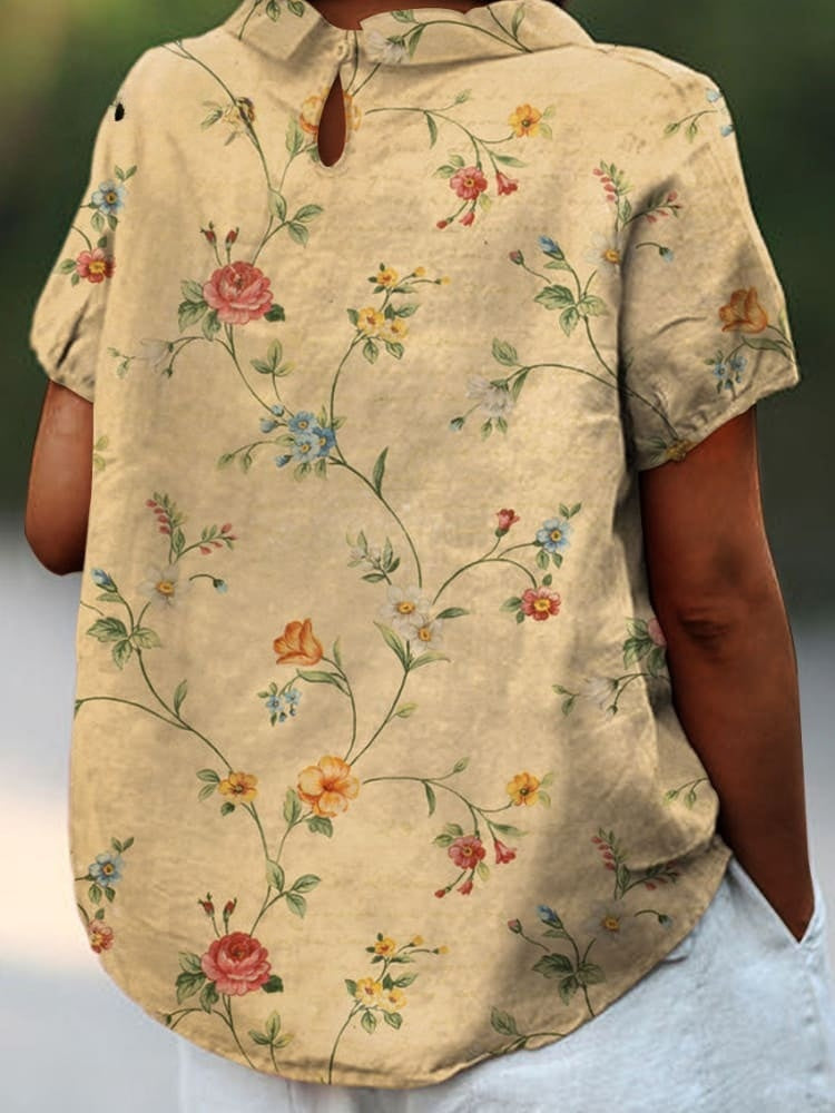 Karla - Camisa casual de mujer con estampado floral retro