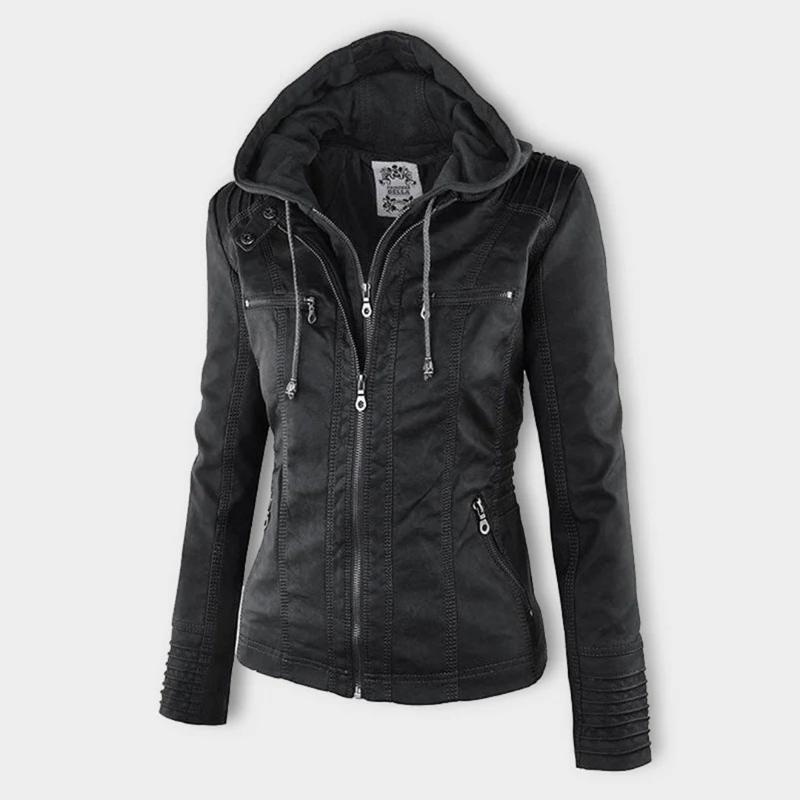 Chaqueta de cuero con capucha