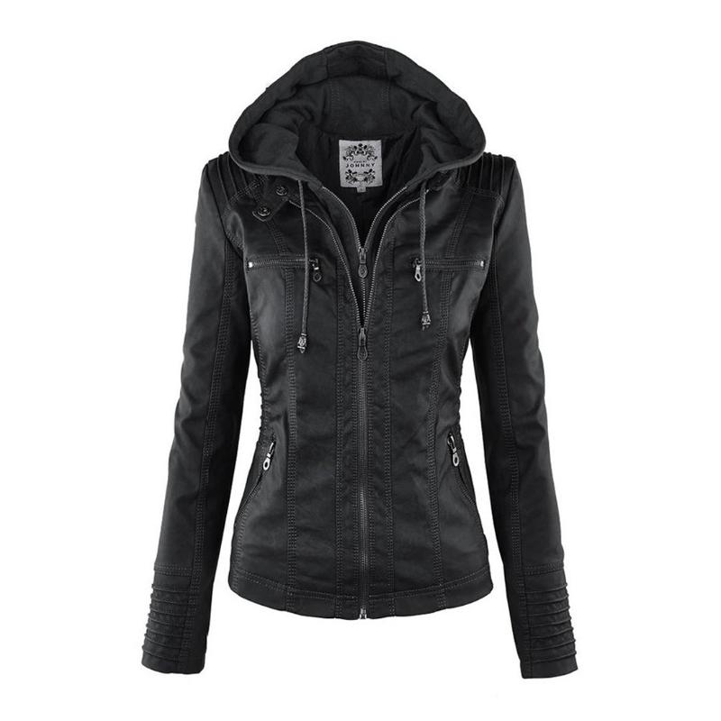 Chaqueta de cuero con capucha
