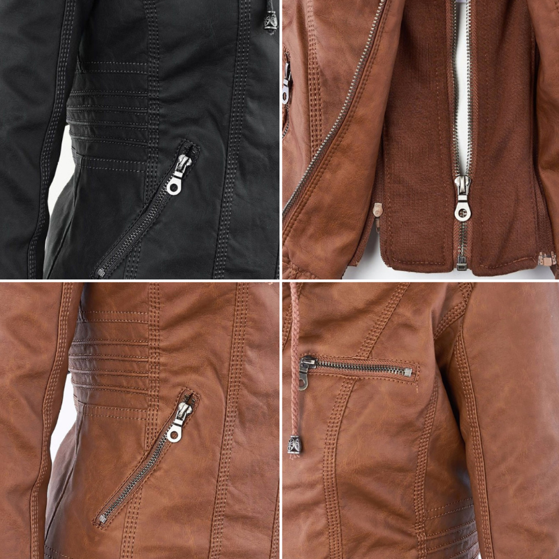 Chaqueta de cuero con capucha