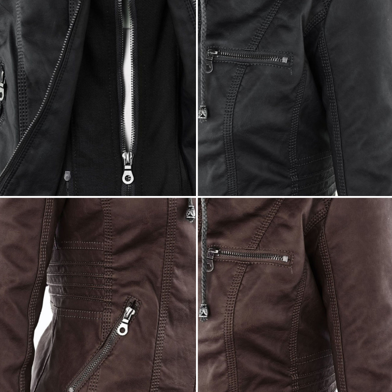 Chaqueta de cuero con capucha