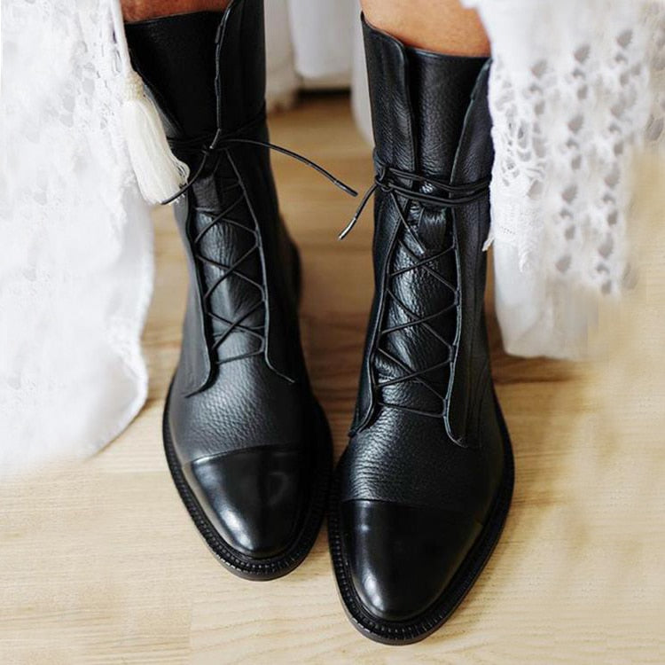 Mid-calf lace-up boots