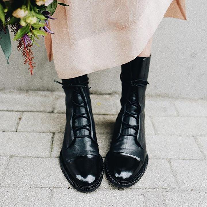 Mid-calf lace-up boots