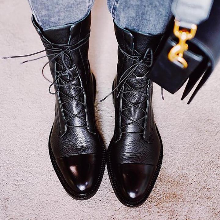 Mid-calf lace-up boots