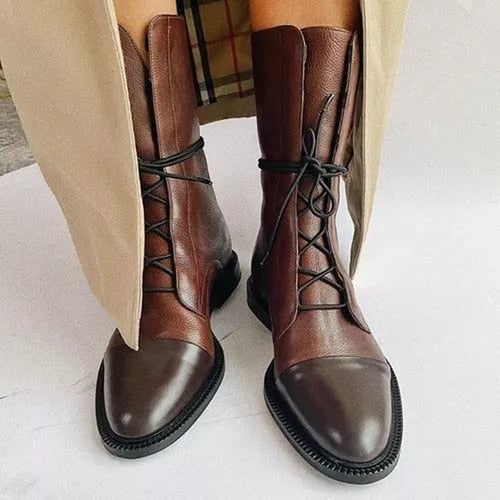 Mid-calf lace-up boots
