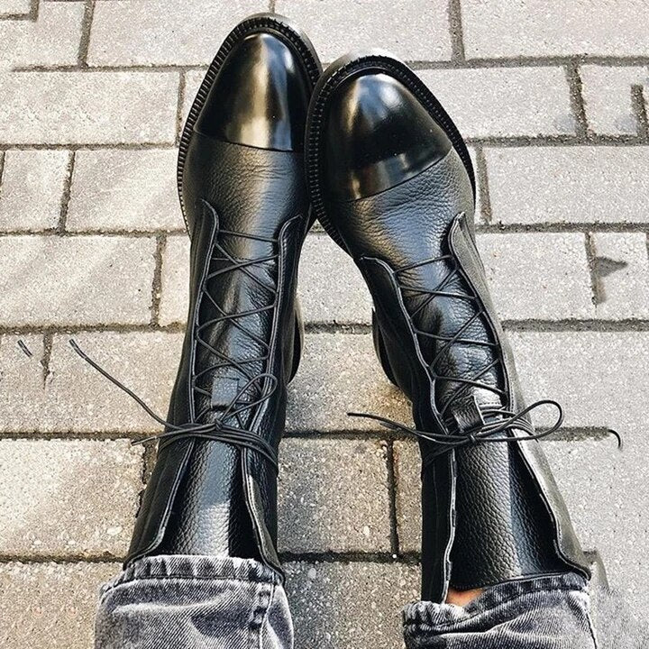 Mid-calf lace-up boots