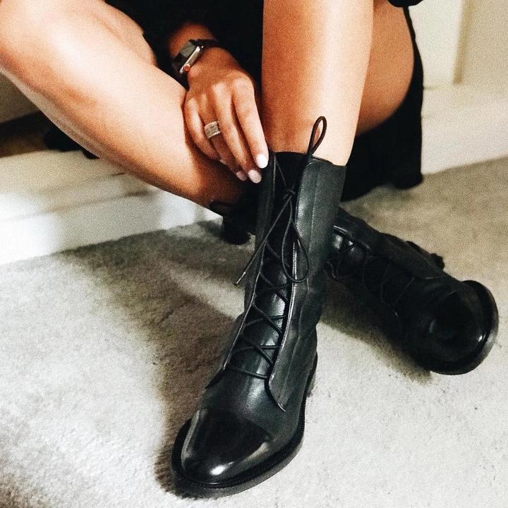 Mid-calf lace-up boots