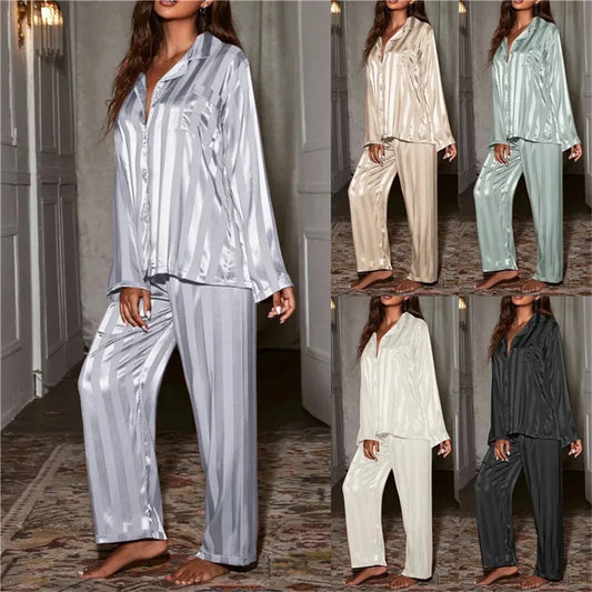 Striped Satin Silk Pajama Set