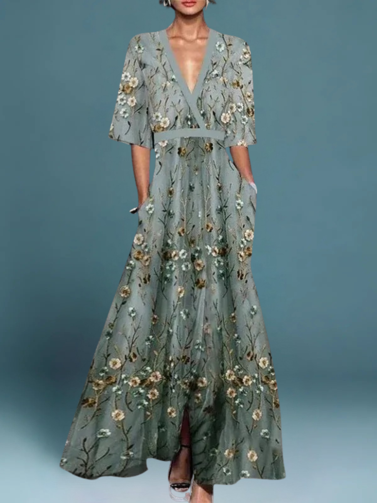 OSENDA - ELEGANT FLORAL LONG DRESS 
