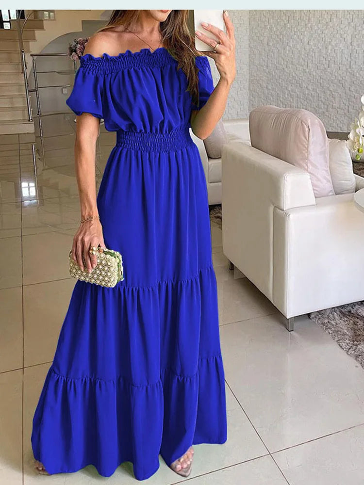 Long Boho Dress with Short Sleeves
