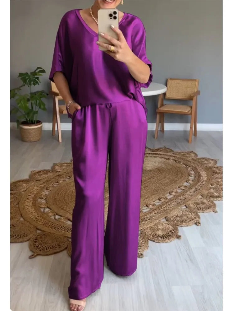 Conjunto Casual de Satén Liso