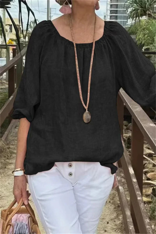 Blusa Informal de Algodón y Lino