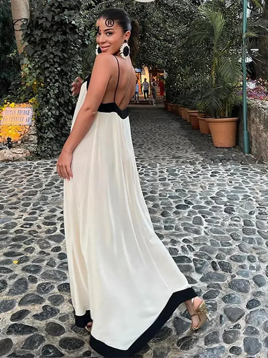 Long Satin Dress with Deep V-Neckline
