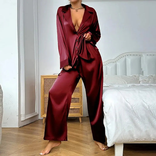 2 Piece Satin Silk Pajama Set