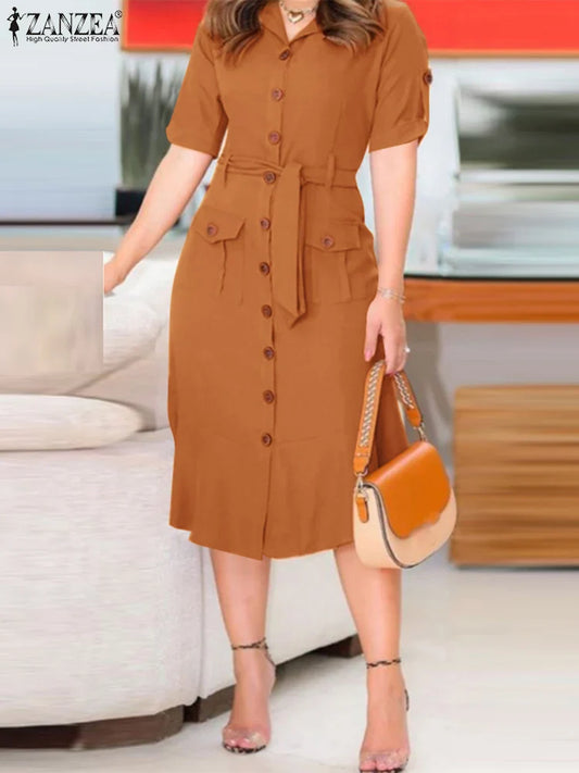 Vestido Verano con Cuello Solapa para Mujer