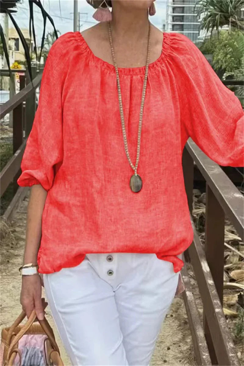 Blusa Informal de Algodón y Lino
