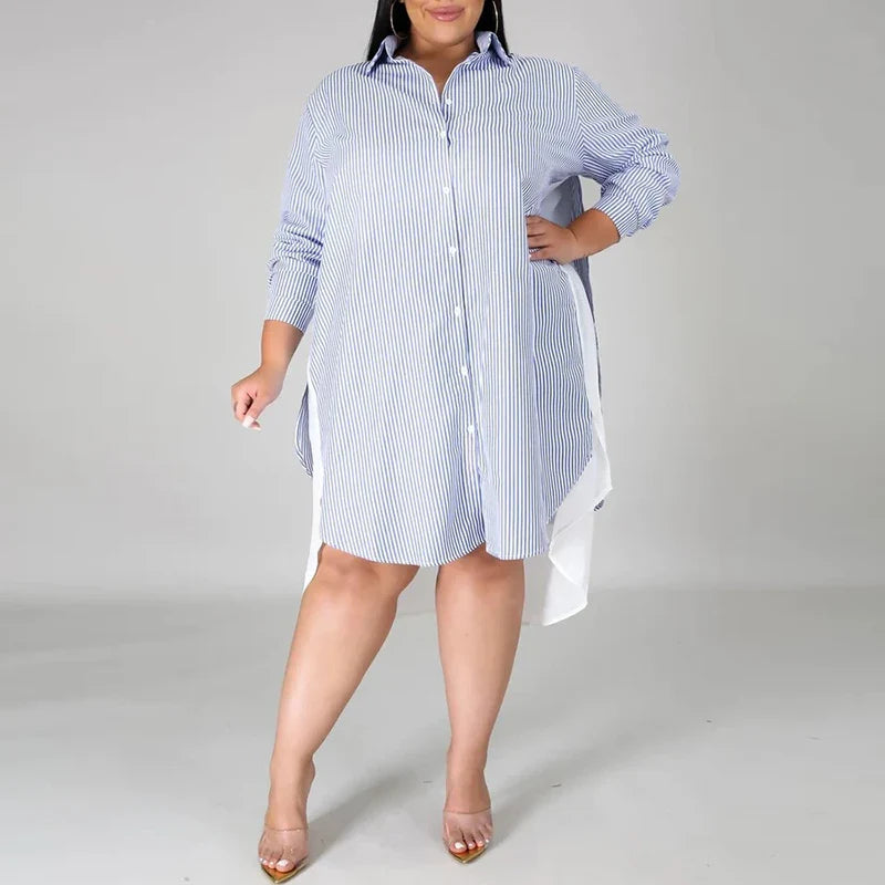 Vestido a Rayas Patchwork Plus Size