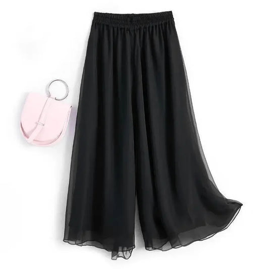 Pantalón Ancho de Chiffon Drapeado