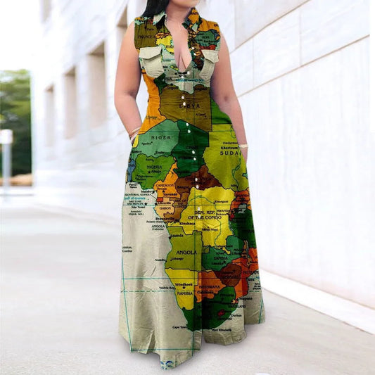 Vestido Largo - Impresión de Mapas