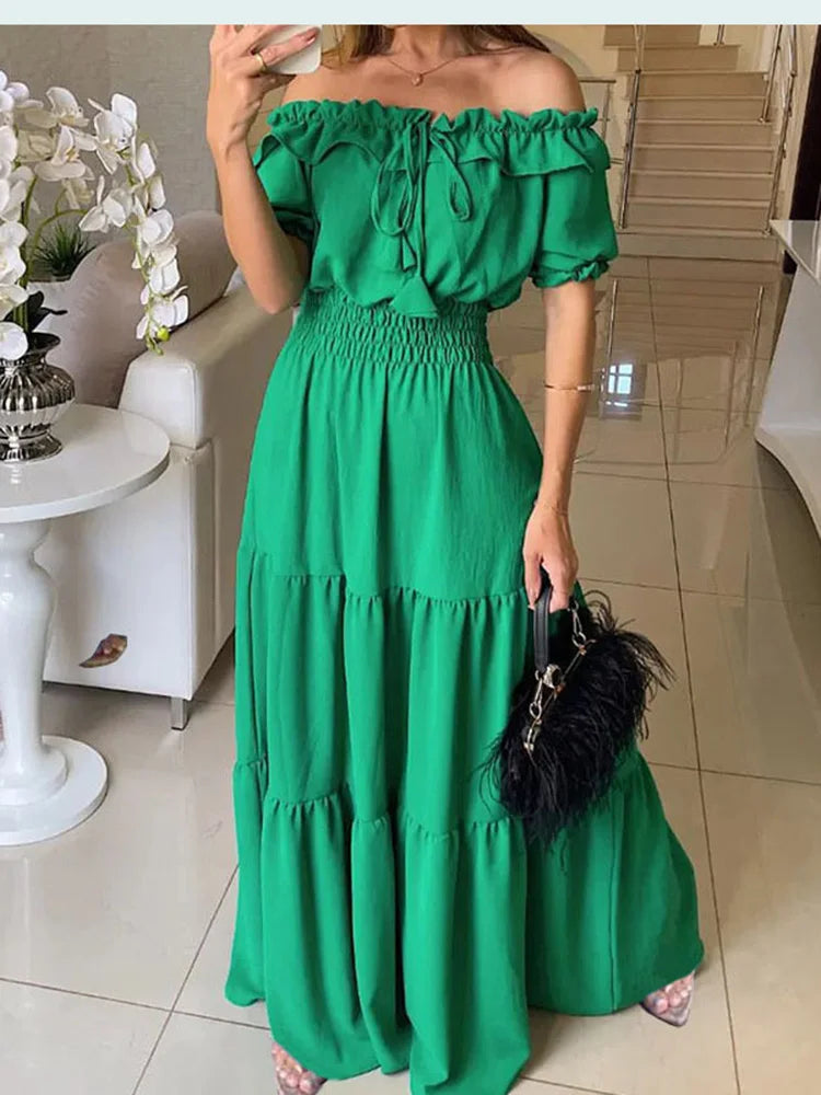 Long Boho Dress with Short Sleeves