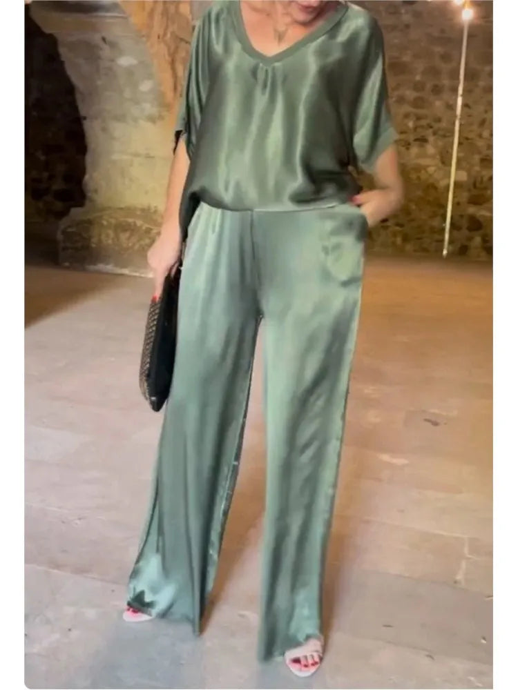 Conjunto Casual de Satén Liso