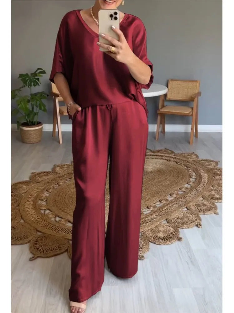 Conjunto Casual de Satén Liso