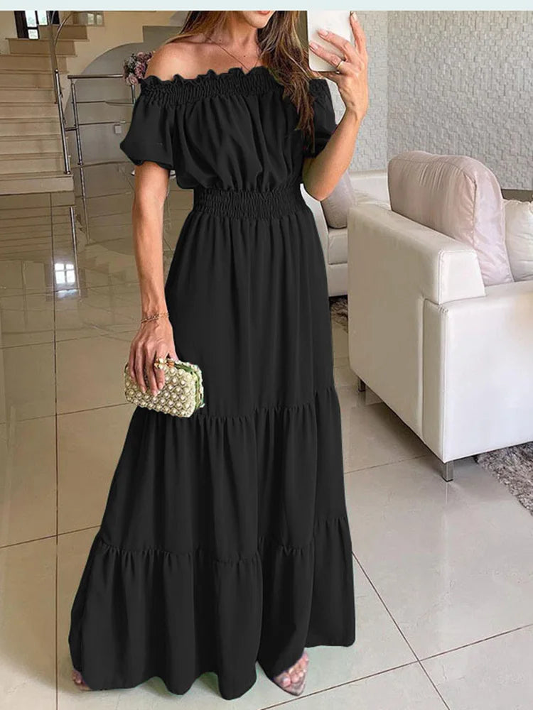 Long Boho Dress with Short Sleeves