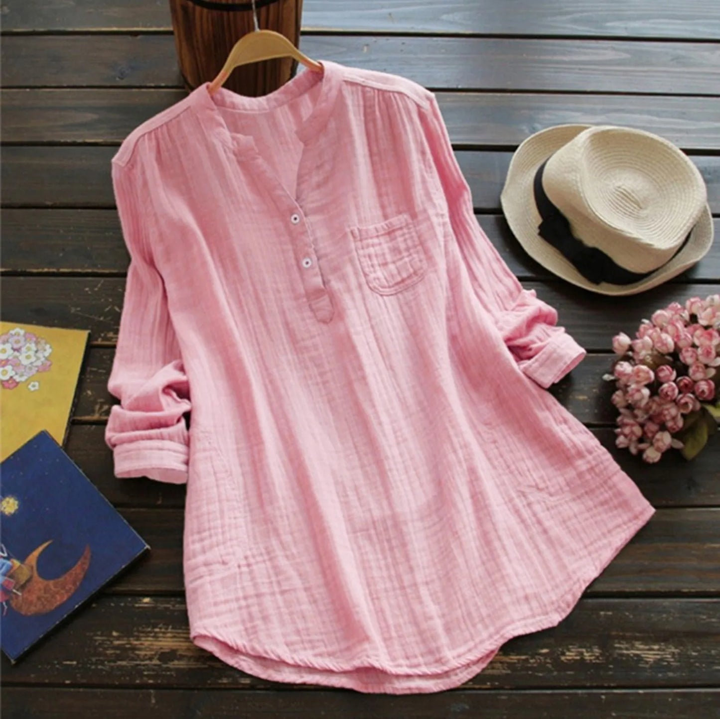 Blusa holgada de Algodón y Lino