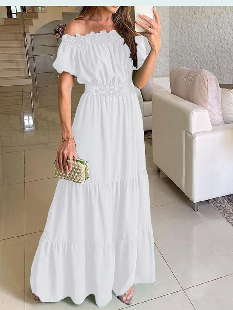 Long Boho Dress with Short Sleeves
