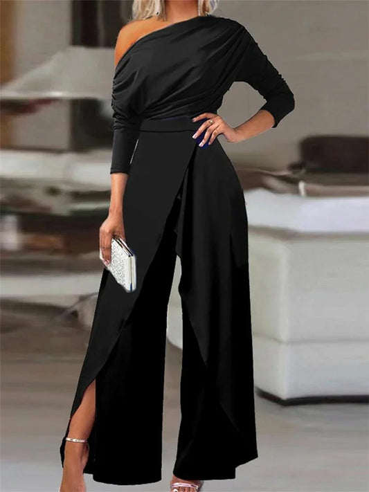 Elegant Black One Shoulder Jumpsuit