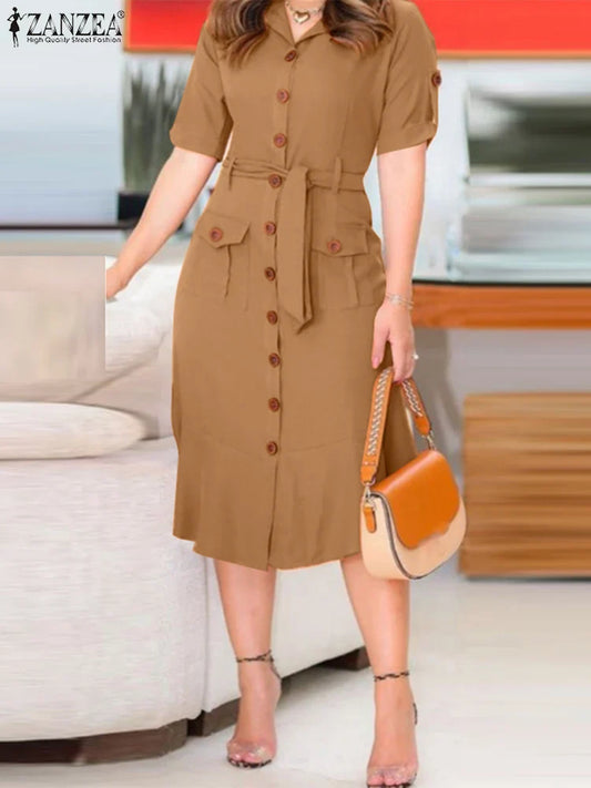 Vestido Verano con Cuello Solapa para Mujer