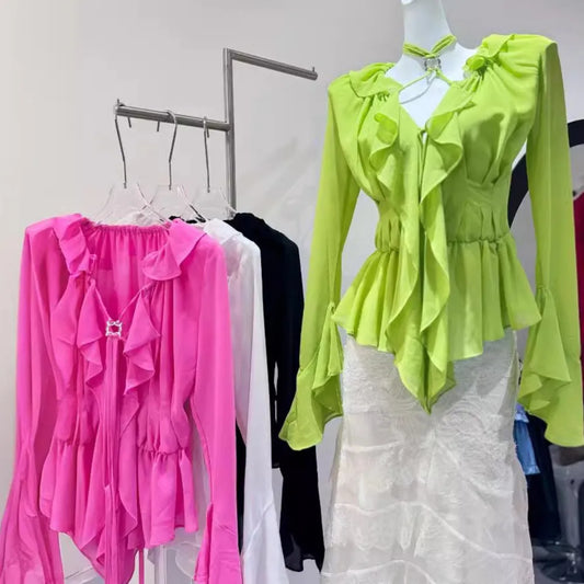 Blusa con Encaje y Chiffon 