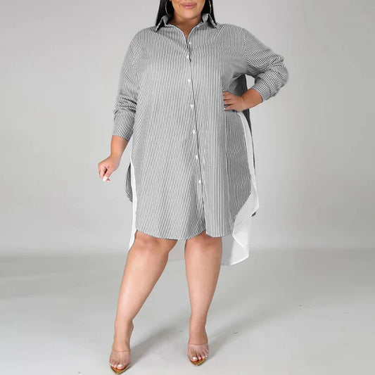 Vestido a Rayas Patchwork Plus Size