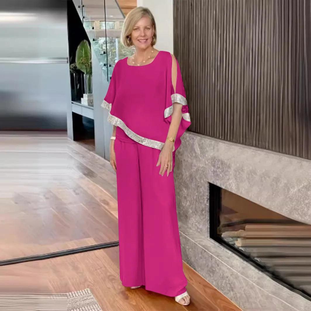 Conjunto de Dos Piezas Elegante con Top de Lentejuelas y Pantalones de Pierna Ancha
